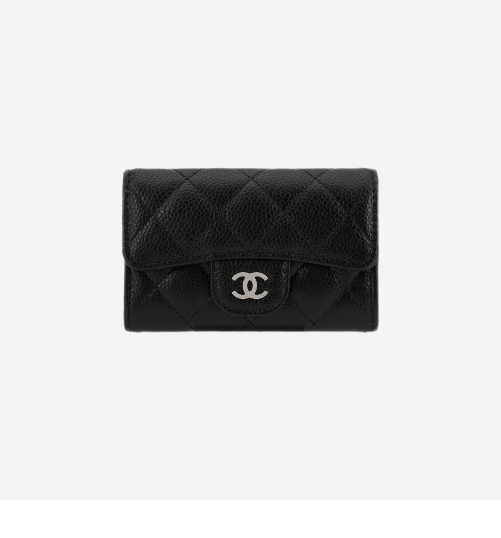 Chanel Classic Card Holder Grained Calfskin & Silver Black